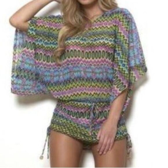 Luli Fama Playa Esmeralda South Beach Dress Small Swim Cover Up Ruched Sheer - Picture 2 of 11